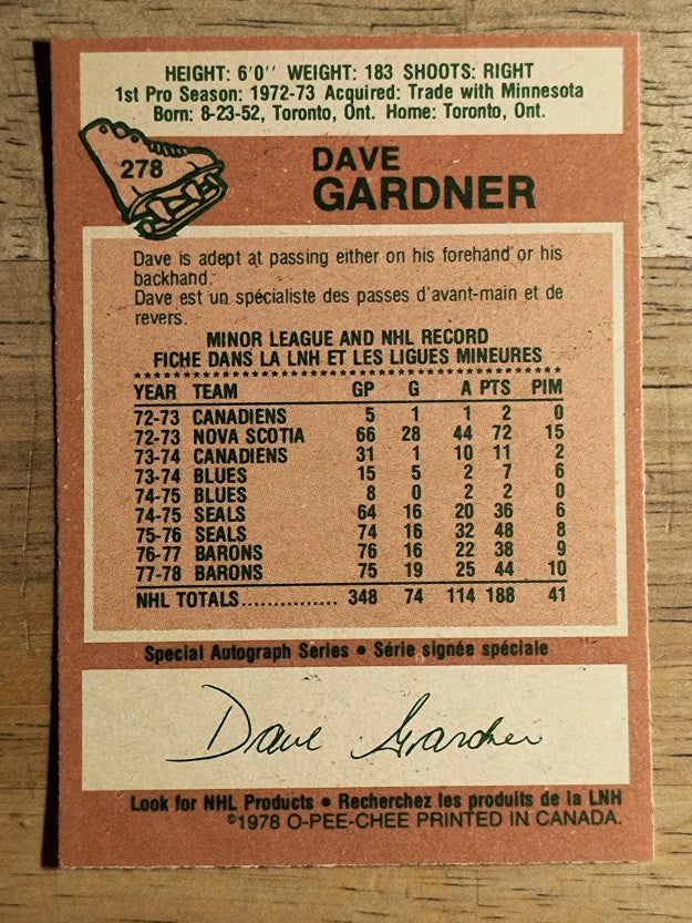 1978-79 O-Pee-Chee #278 Dave Gardner (EXMT)
