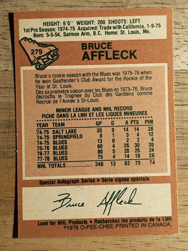 1978-79 O-Pee-Chee #279 Bruce Affleck (NM)
