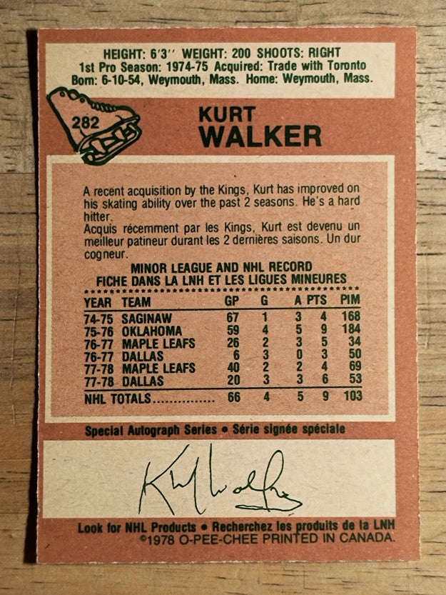 1978-79 O-Pee-Chee #282 Kurt Walker RC (EXMT)