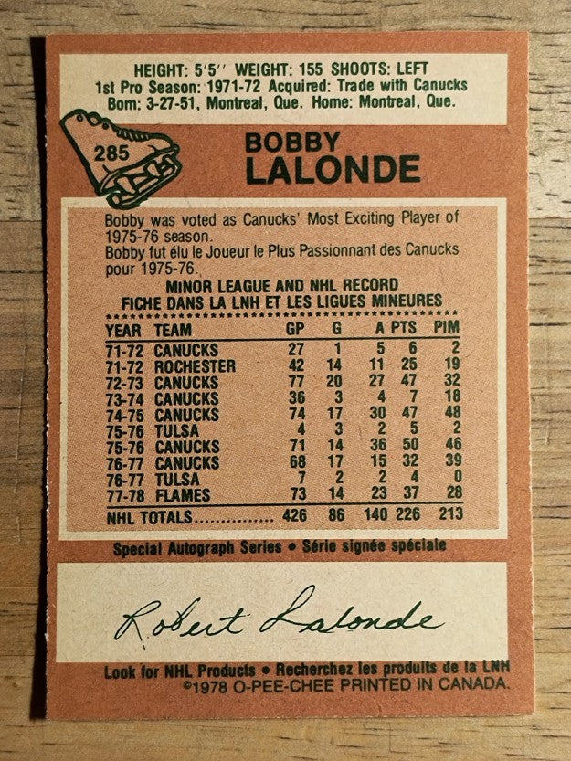 1978-79 O-Pee-Chee #285 Bobby Lalonde (EXMT)