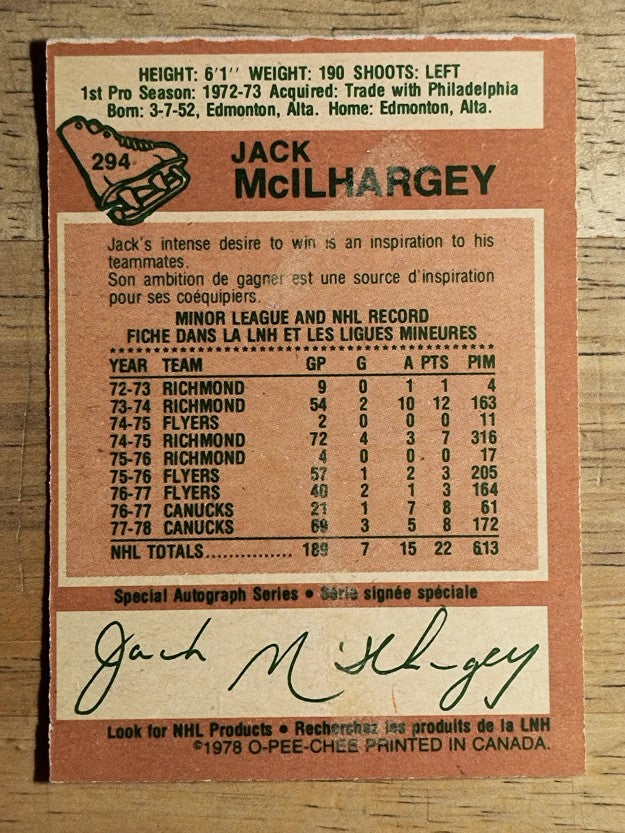 1978-79 O-Pee-Chee #294 Jack McIlhargey RC (VGEX)
