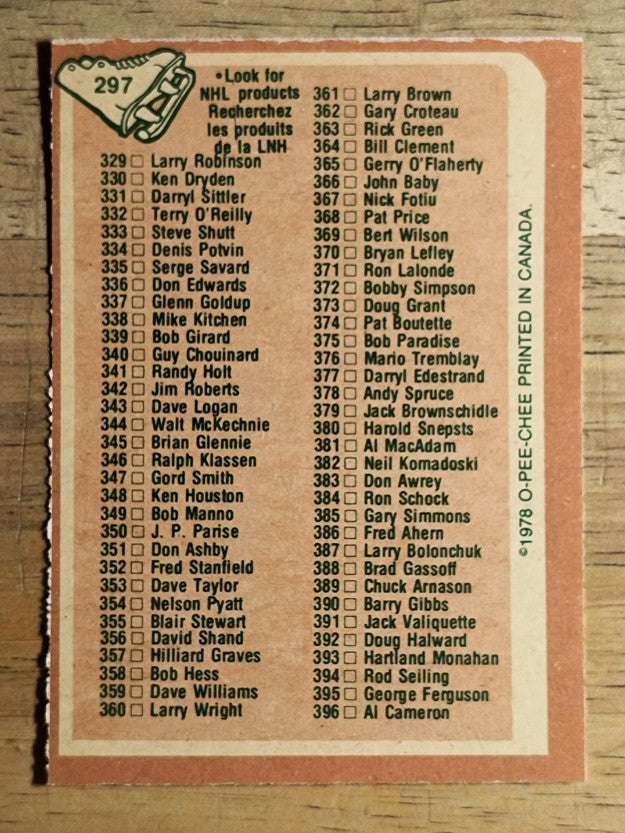 1978-79 O-Pee-Chee #297 Checklist 265-396 (EXMT)