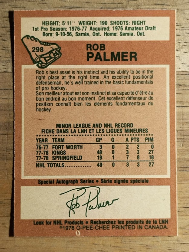 1978-79 O-Pee-Chee #298 Rob Palmer RC (NM)
