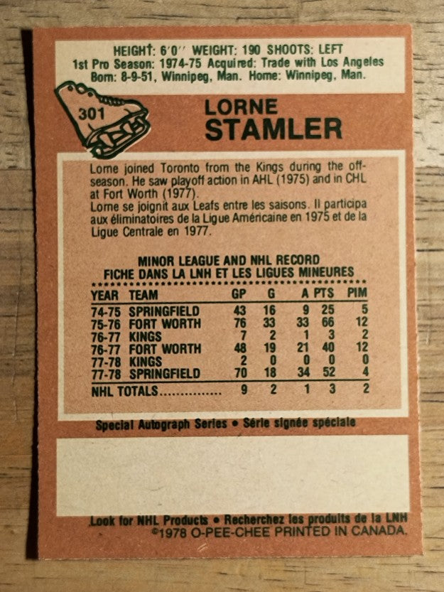 1978-79 O-Pee-Chee #301 Lorne Stamler RC (EXMT)