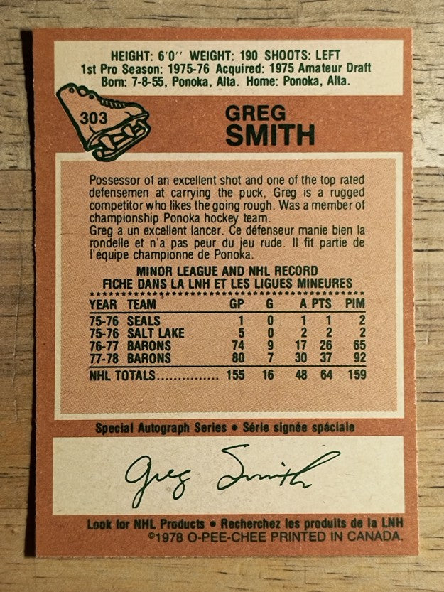 1978-79 O-Pee-Chee #303 Greg Smith (NM)