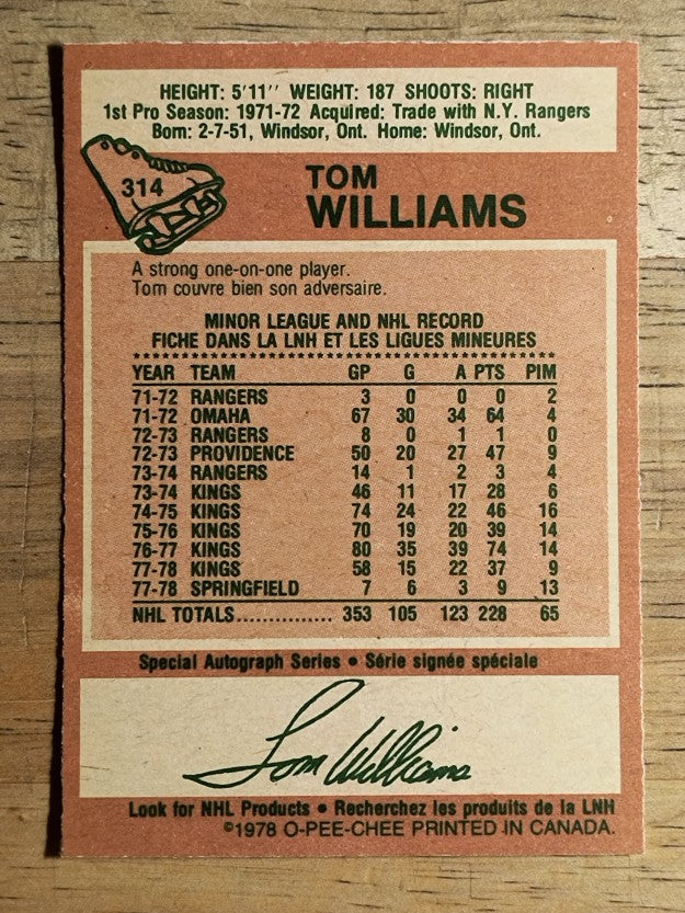 1978-79 O-Pee-Chee #314 Tom Williams (NM)