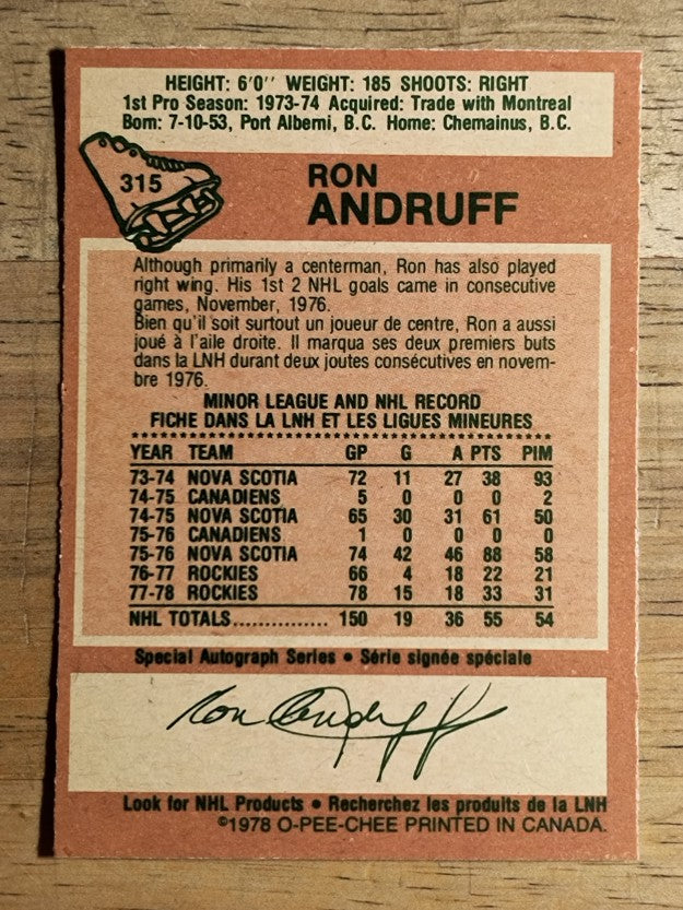 1978-79 O-Pee-Chee #315 Ron Andruff (EXMT)