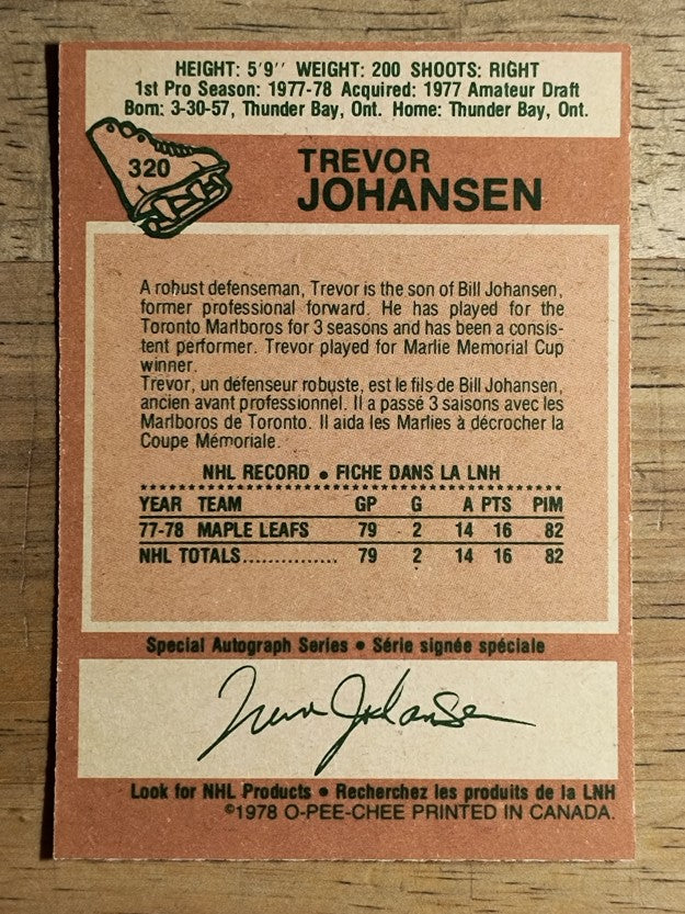 1978-79 O-Pee-Chee #320 Trevor Johansen RC (EXMT)