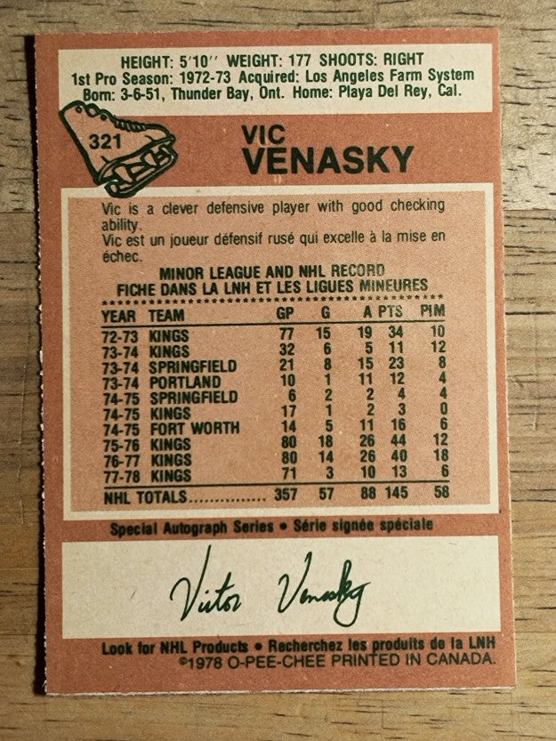 1978-79 O-Pee-Chee #321 Vic Venasky (EXMT)