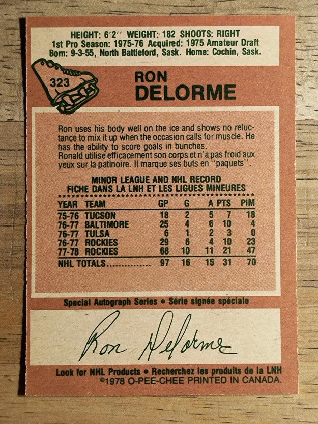 1978-79 O-Pee-Chee #323 Ron Delorme RC (NM)