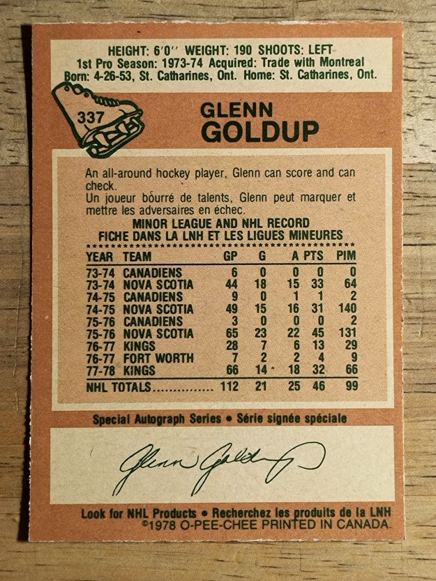 1978-79 O-Pee-Chee #337 Glenn Goldup (EXMT)