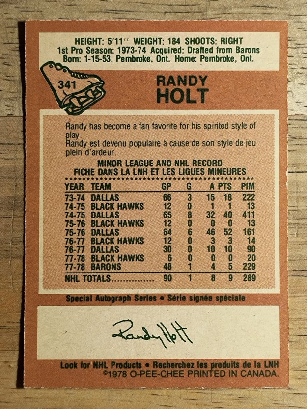 1978-79 O-Pee-Chee #341 Randy Holt (EX)