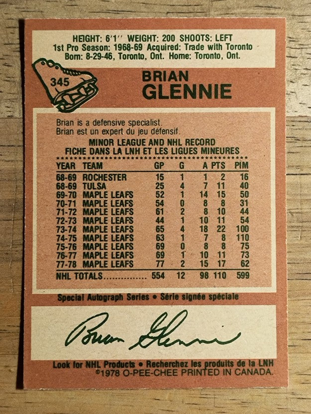 1978-79 O-Pee-Chee #345 Brian Glennie (NM)