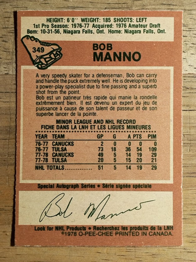 1978-79 O-Pee-Chee #349 Bob Manno RC (EX)