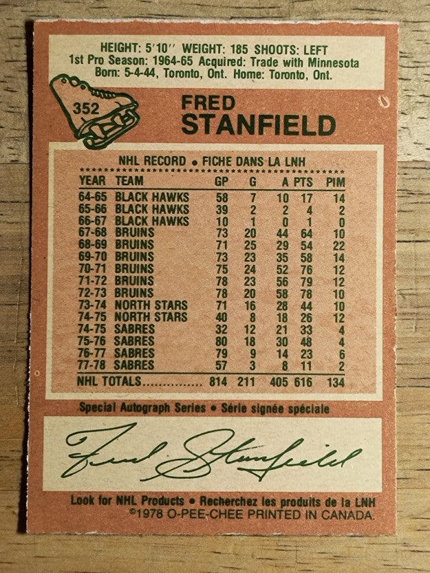 1978-79 O-Pee-Chee #352 Fred Stanfield (EX)