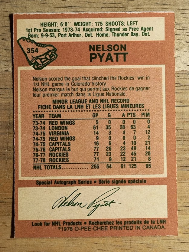 1978-79 O-Pee-Chee #354 Nelson Pyatt (EXMT)