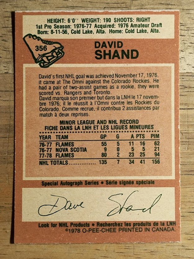 1978-79 O-Pee-Chee #356 David Shand (EX)