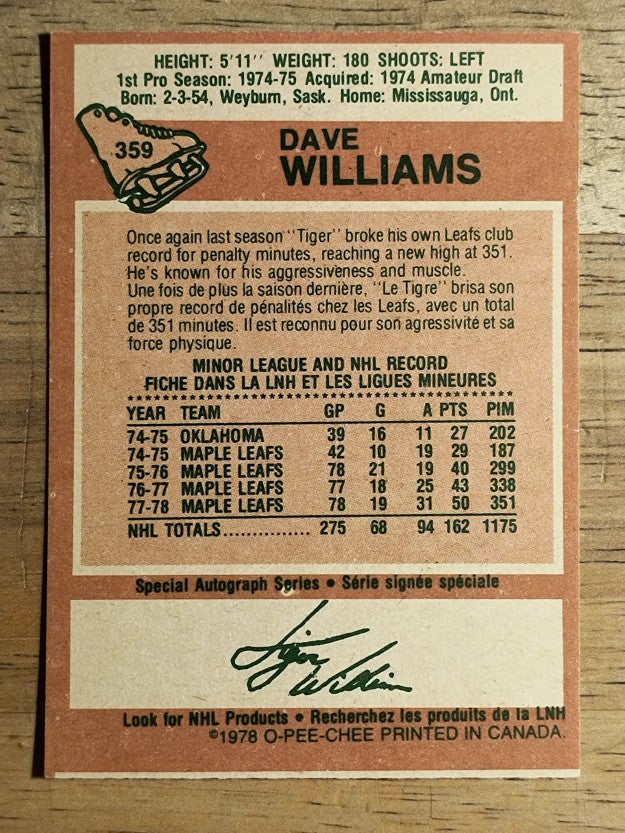 1978-79 O-Pee-Chee #359 Tiger Williams (EX)