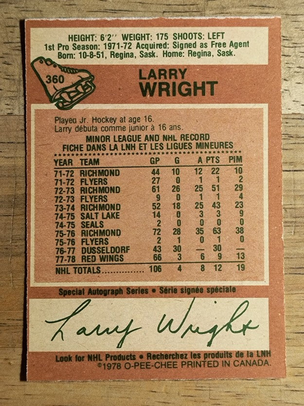 1978-79 O-Pee-Chee #360 Larry Wright RC (EX)