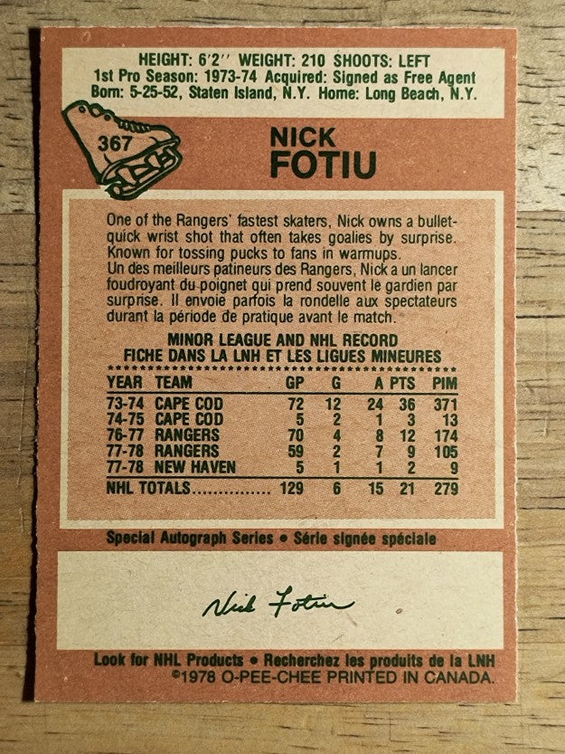 1978-79 O-Pee-Chee #367 Nick Fotiu (NM)