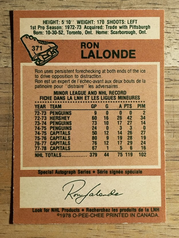 1978-79 O-Pee-Chee #371 Ron Lalonde (EXMT)