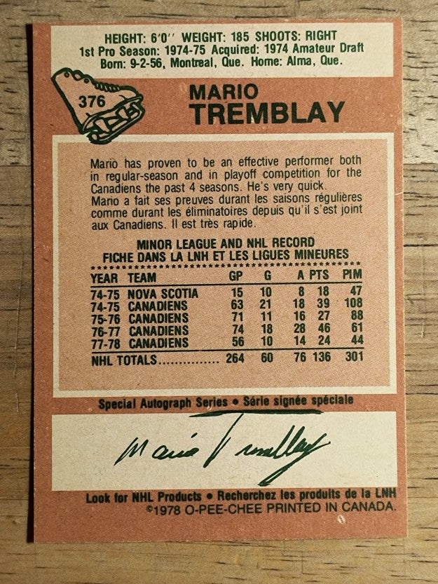 1978-79 O-Pee-Chee #376 Mario Tremblay (EXMT)