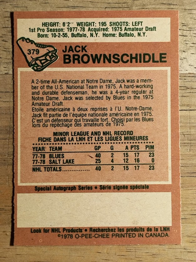 1978-79 O-Pee-Chee #379 Jack Brownschidle RC (EXMT)