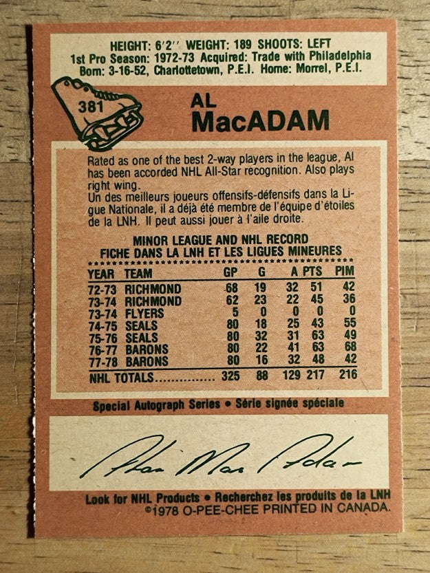 1978-79 O-Pee-Chee #381 Al MacAdam (EXMT)