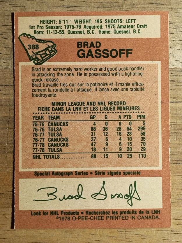 1978-79 O-Pee-Chee #388 Brad Gassoff RC (EX)