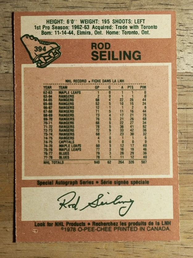 1978-79 O-Pee-Chee #394 Rod Seiling (NM)