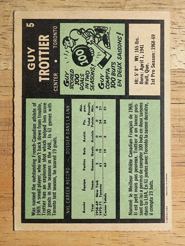 1971-72 O-Pee-Chee #5 Guy Trottier RC (VGEX)
