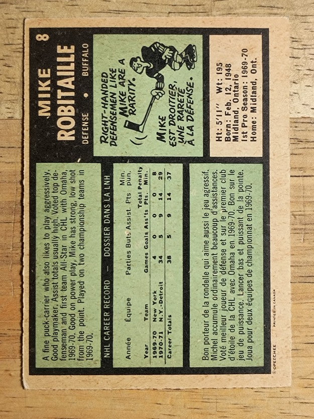1971-72 O-Pee-Chee #8 Mike Robitaille RC (EXMT)