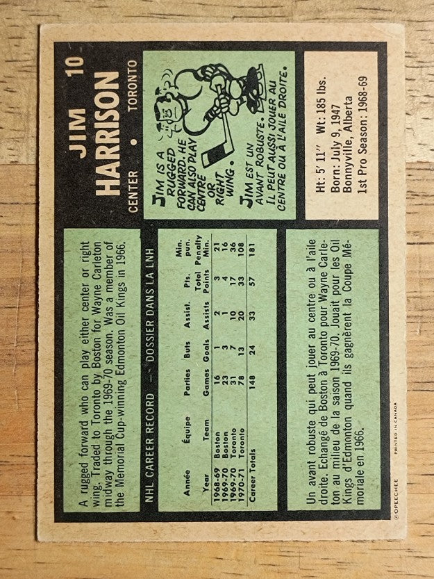 1971-72 O-Pee-Chee #10 Jim Harrison (VGEX)