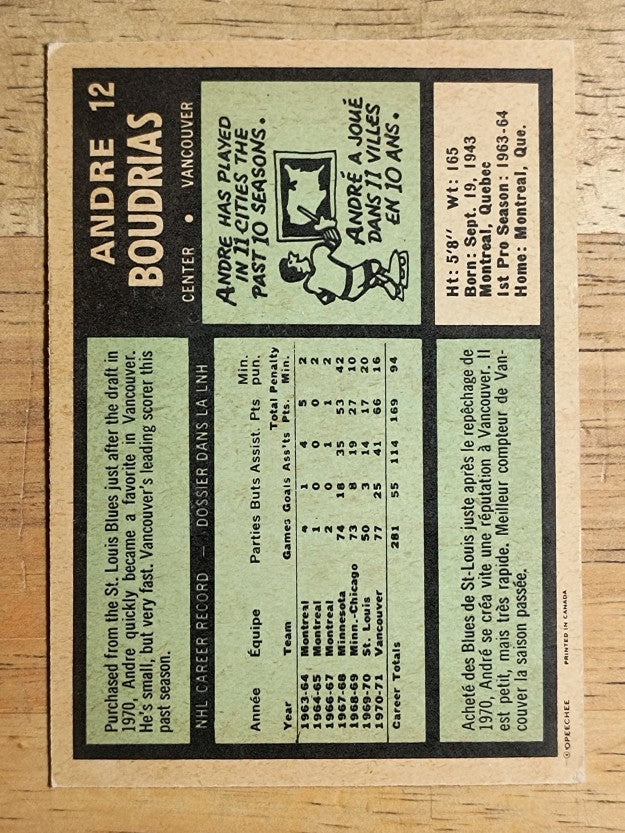 1971-72 O-Pee-Chee #12 Andre Boudrias (EX)