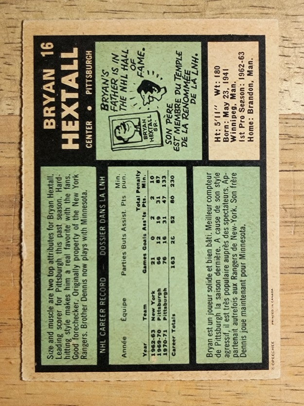 1971-72 O-Pee-Chee #16 Bryan Hextall (VGEX)