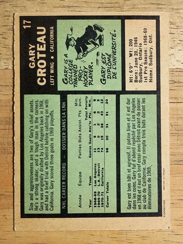 1971-72 O-Pee-Chee #17 Gary Croteau (EXMT)