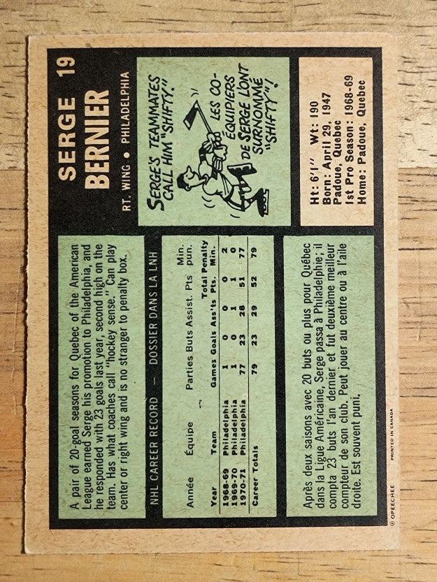 1971-72 O-Pee-Chee #19 Serge Bernier RC (EXMT)