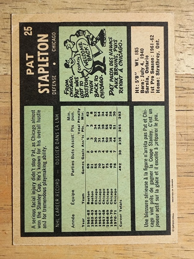 1971-72 O-Pee-Chee #25 Pat Stapleton (EX)
