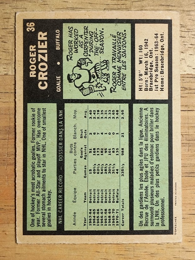 1971-72 O-Pee-Chee #36 Roger Crozier (EX)