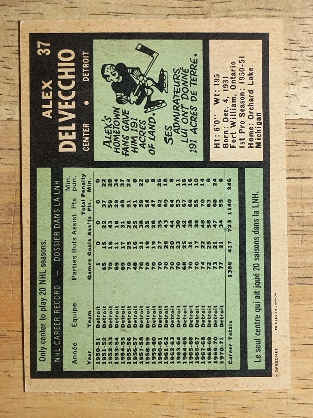 1971-72 O-Pee-Chee #37 Alex Delvecchio (NM)