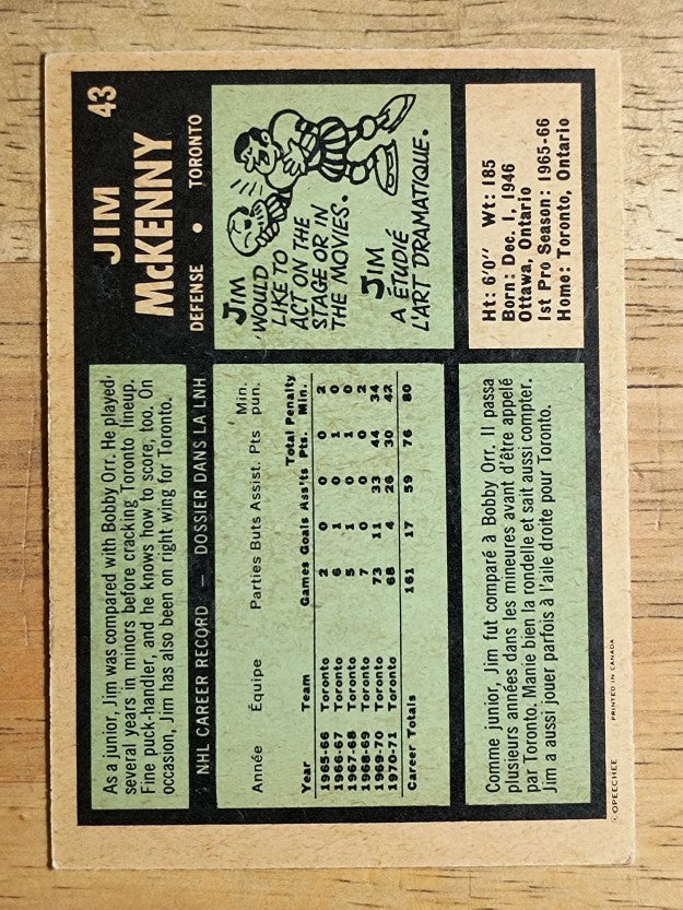 1971-72 O-Pee-Chee #43 Jim McKenny RC (VG)