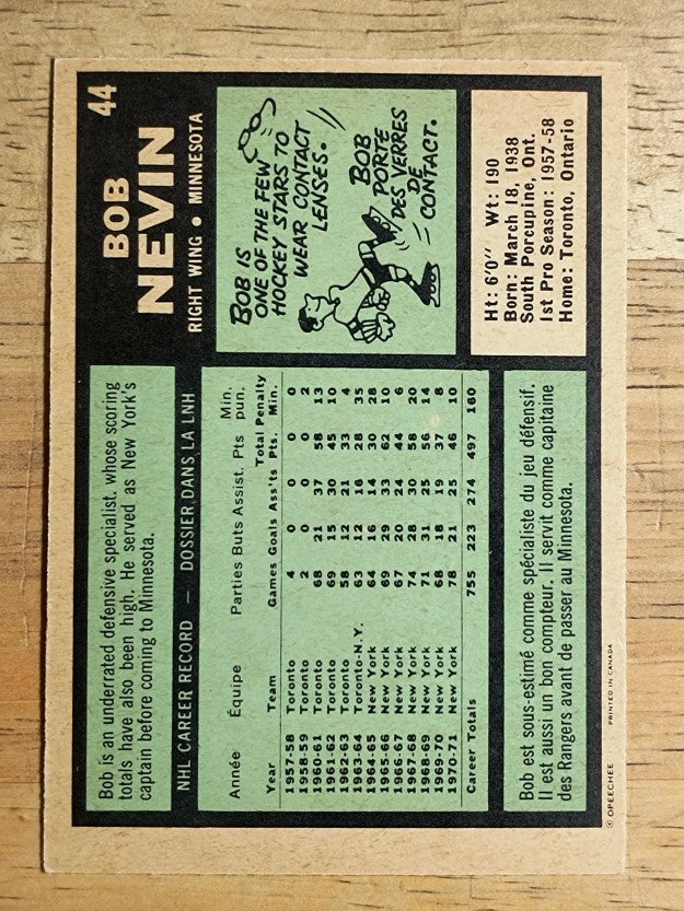 1971-72 O-Pee-Chee #44 Bob Nevin (VG)