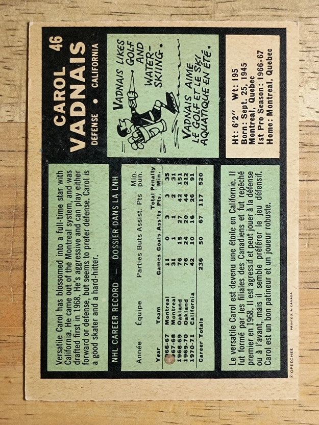 1971-72 O-Pee-Chee #46 Carol Vadnais (EX)