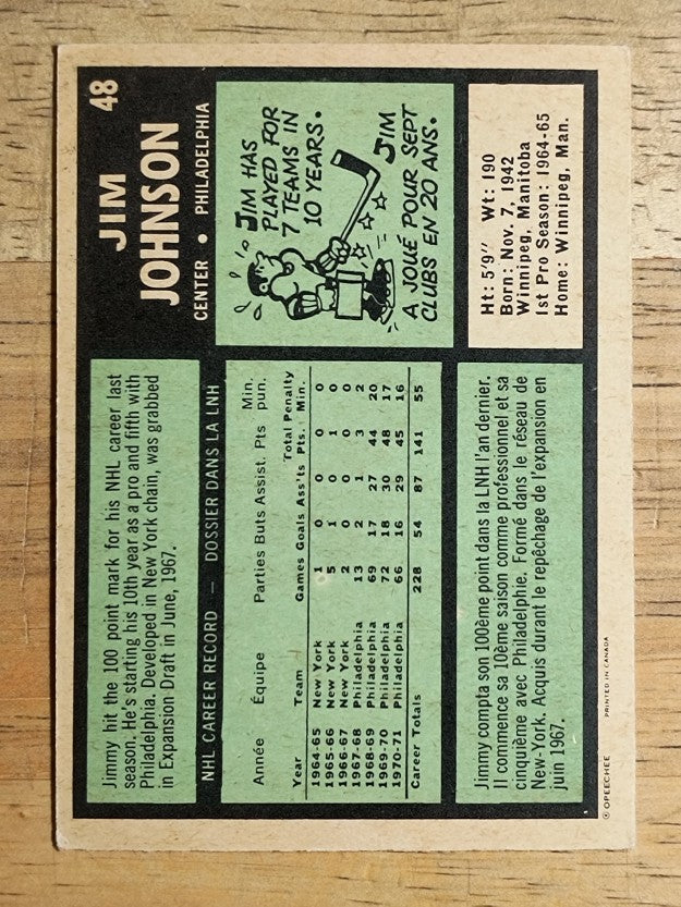 1971-72 O-Pee-Chee #48 Jim Johnson (EX)