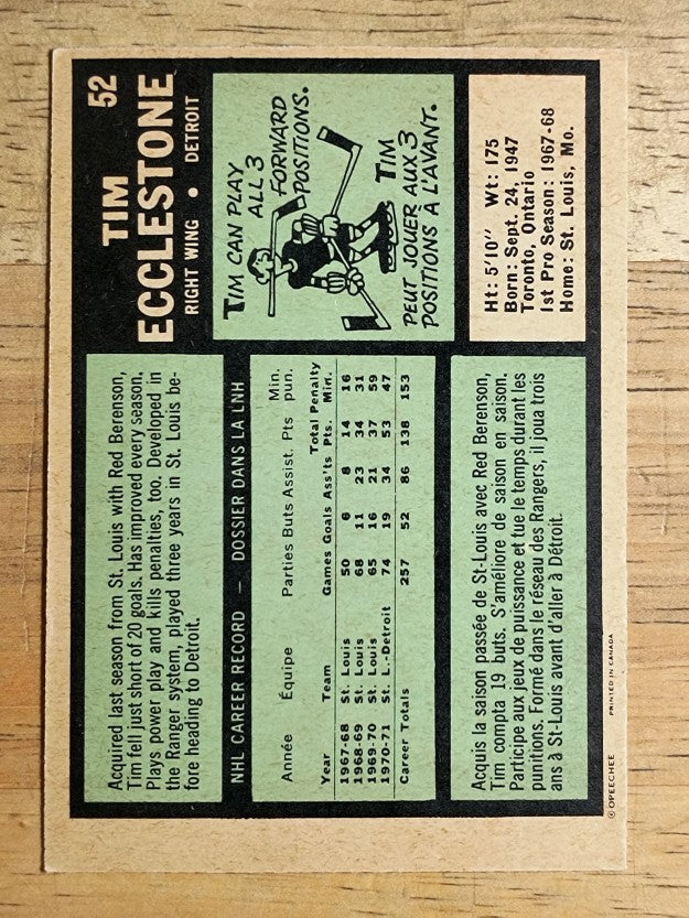 1971-72 O-Pee-Chee #52 Tim Ecclestone (EXMT)