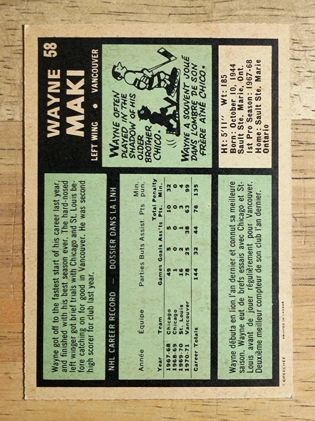 1971-72 O-Pee-Chee #58 Wayne Maki (NM)