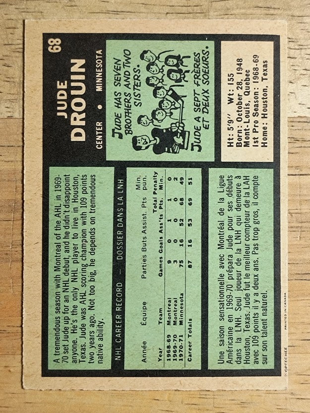 1971-72 O-Pee-Chee #68 Jude Drouin (EXMT)