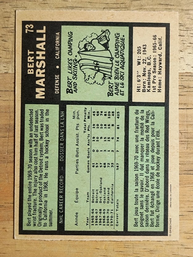 1971-72 O-Pee-Chee #73 Bert Marshall (EX)