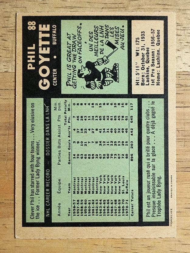 1971-72 O-Pee-Chee #88 Phil Goyette (EXMT)