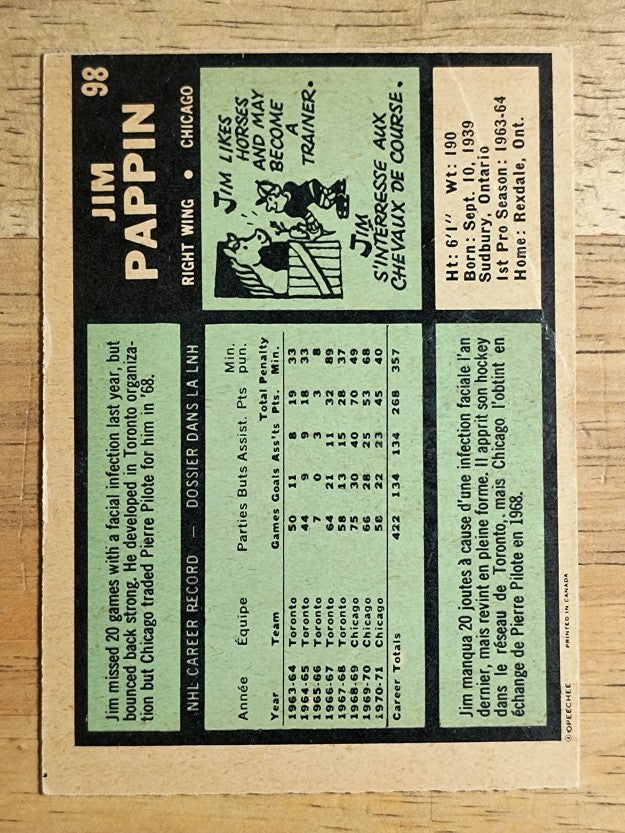 1971-72 O-Pee-Chee #98 Jim Pappin (VG)